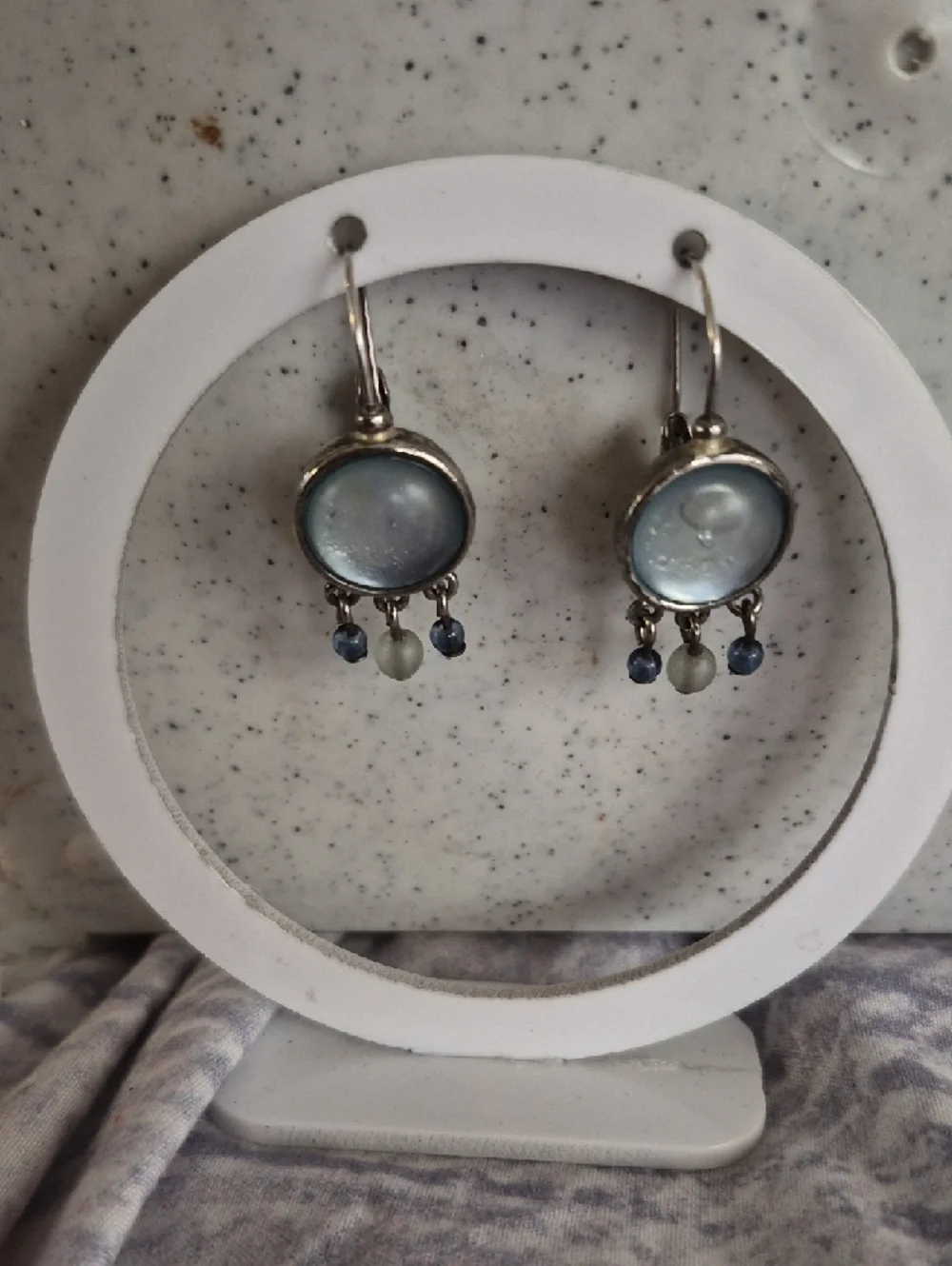 Vintage Liz Claiborne Silver Abalone Dangle Earrings